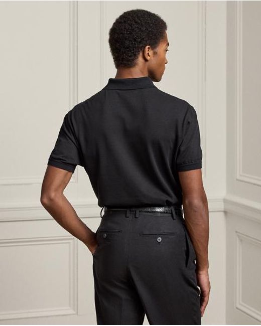 Ralph Lauren Black Cotton-Cashmere Piqué Polo Shirt for men