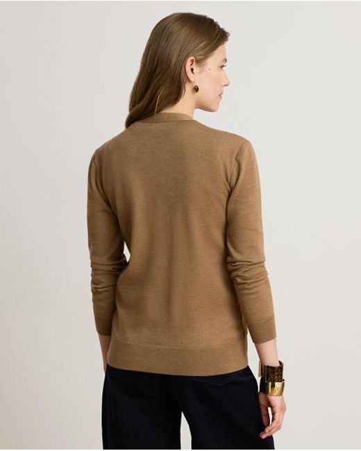Ralph Lauren Brown Goat-Suede & Wool V-Neck Cardigan