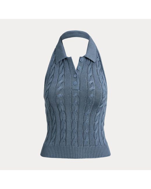 Ralph Lauren Blue Cable-Knit Halter Polo Jumper