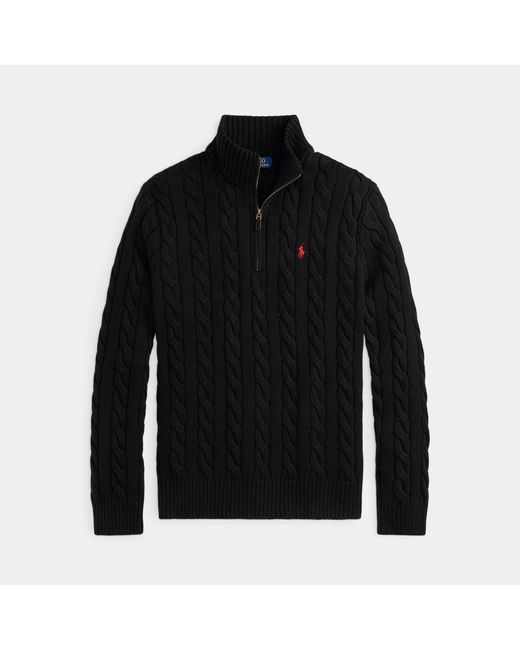 Polo Ralph Lauren Black Cable-Knit Cotton Quarter-Zip Jumper for men