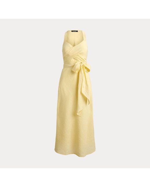 Ralph Lauren Metallic Striped Tie-Front Linen Midi Dress