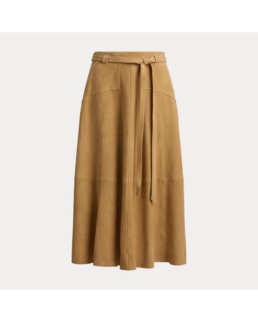 Polo Ralph Lauren Natural Belted Suede A-Line Skirt