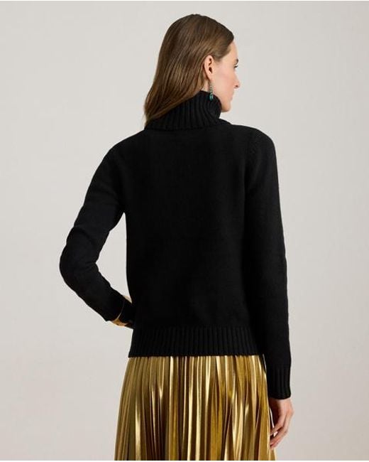 Ralph Lauren Black Rollkragenpullover Mit Gesticktem Logo