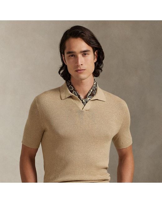 Polo Ralph Lauren Natural Textured Stretch Linen-Blend Polo Shirt for men