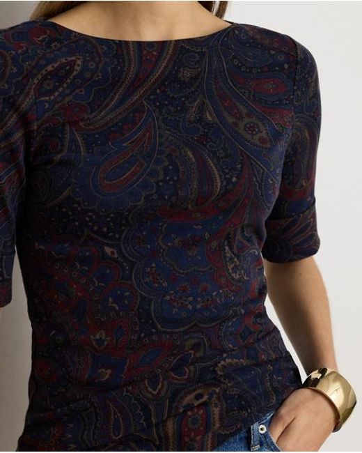 Ralph Lauren Black Paisley Stretch Cotton Boatneck T-Shirt