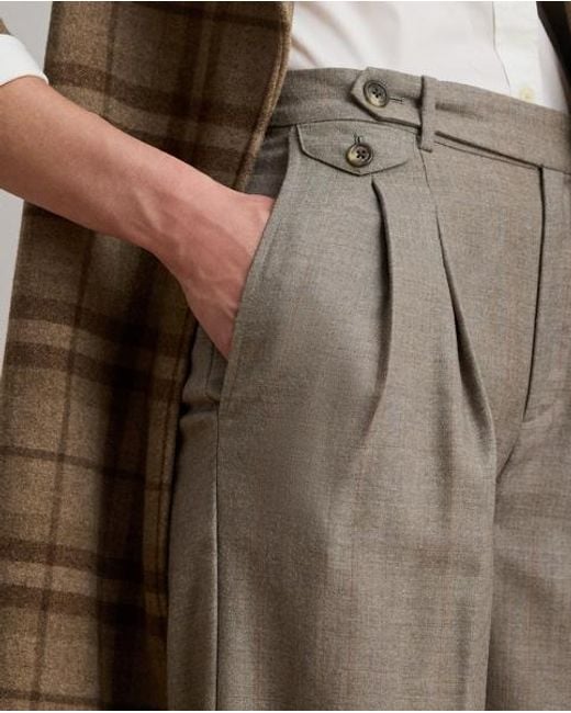 Ralph Lauren Geplooide Wijde Wollen Broek Met Visgraat in het Brown