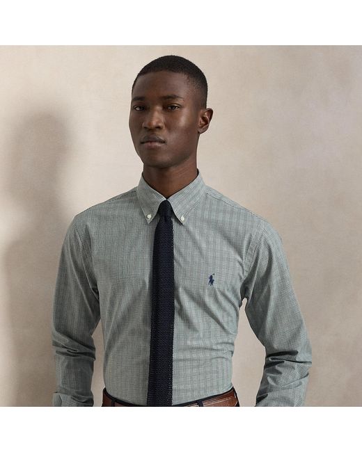 Polo Ralph Lauren Green Custom Fit Checked Stretch Poplin Shirt for men