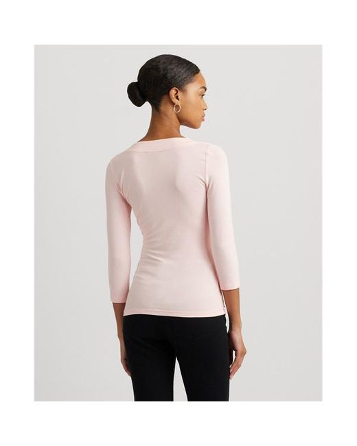 Top in jersey con scollo a V incrociato di Lauren by Ralph Lauren in Pink