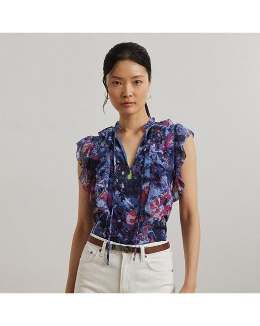 Ralph Lauren Blue Ralph Lauren Print Ruffle-Trim Georgette Blouse