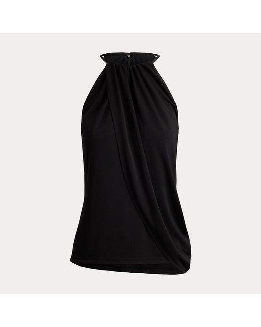 Ralph Lauren Black Pleated Stretch Jersey Halter Top