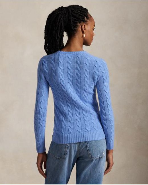 Polo Ralph Lauren Wollen-Kasjmier Kabeltrui Met V-Hals in het Blue