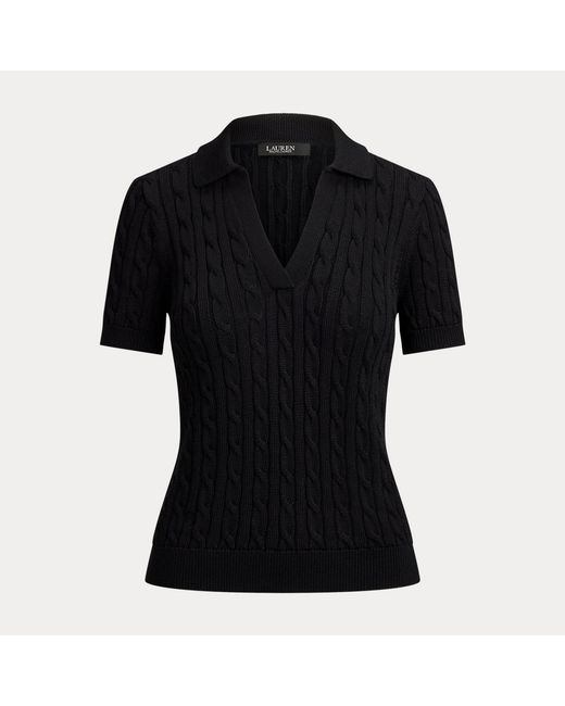 Ralph Lauren Black Cable Cotton-Blend Short-Sleeve Sweater