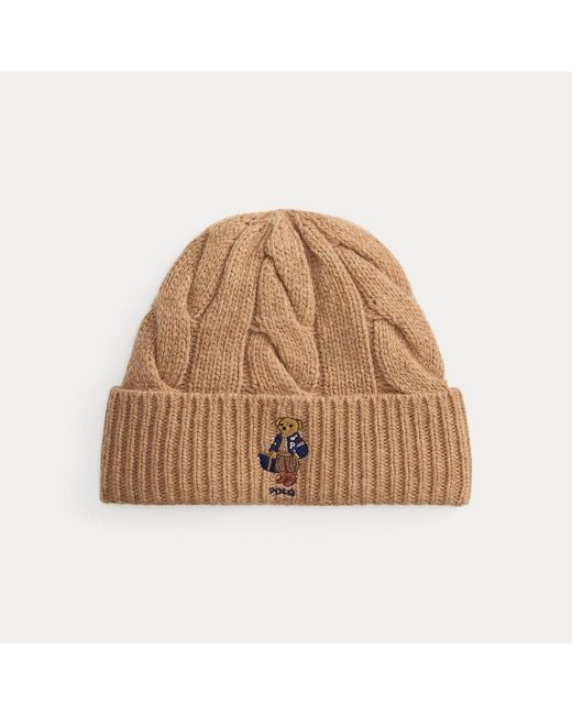Polo Ralph Lauren Brown Polo Bear Cable Wool-Blend Beanie