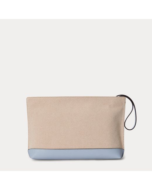 Ralph Lauren Natural Large Dog-Embroidered Canvas Pouch