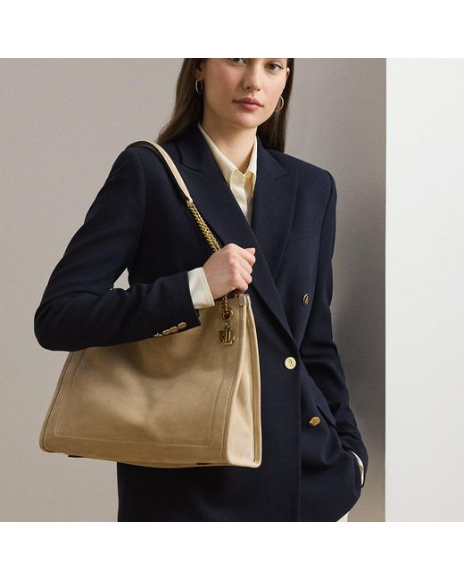 Shopper tote Bradley grande in camoscio di Ralph Lauren in Black