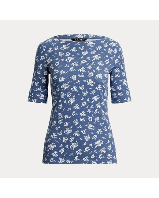 Petite - Maglietta a fiori con scollo a barchetta di Ralph Lauren in Blue