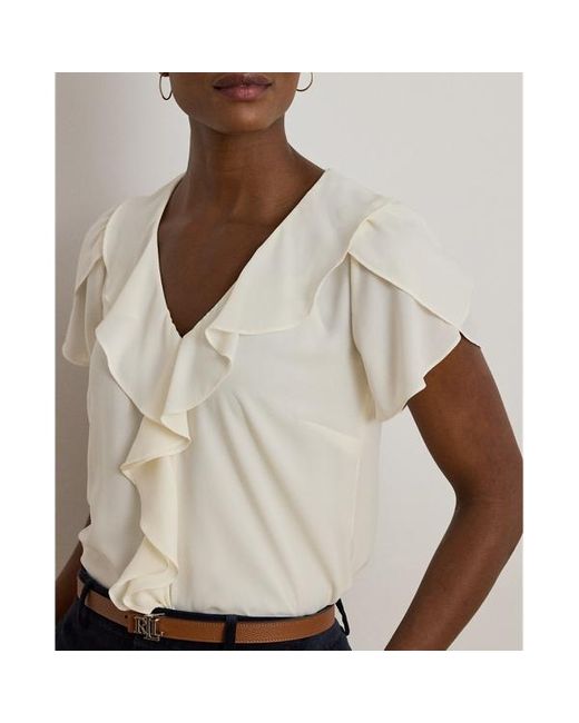 Camicetta in georgette con volant di Ralph Lauren in White