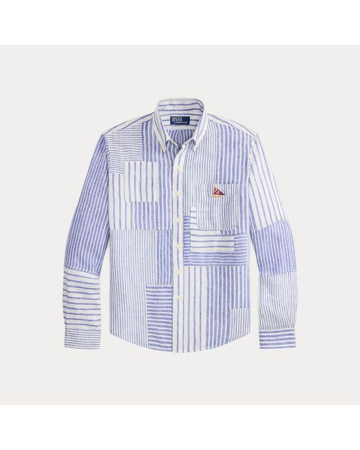 Polo Ralph Lauren Blue Classic Fit Patchwork Linen Shirt for men