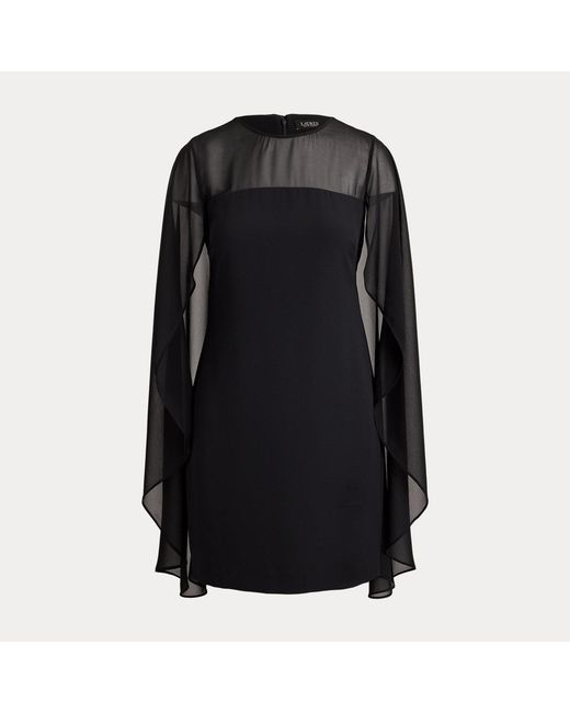 Ralph Lauren Black Georgette Cape Cocktail Dress