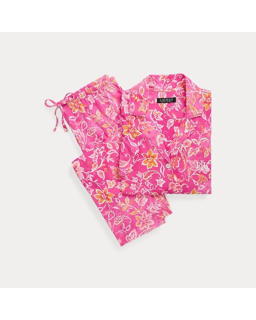 Ralph Lauren Cropped Gebloemde Jersey Pyjamaset in het Pink