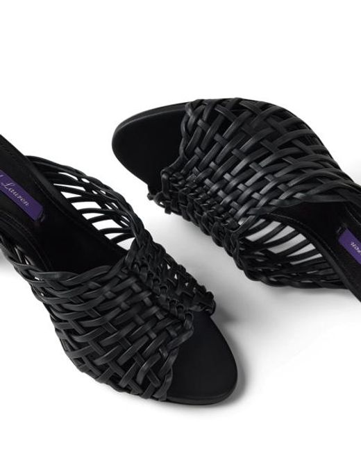 Ralph Lauren Black Adela 95 Mm Woven Lambskin Mule