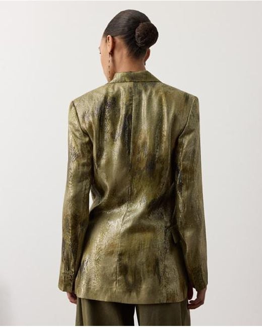 Ralph Lauren Green Marcy Abstract Metallic Jacquard Jacket