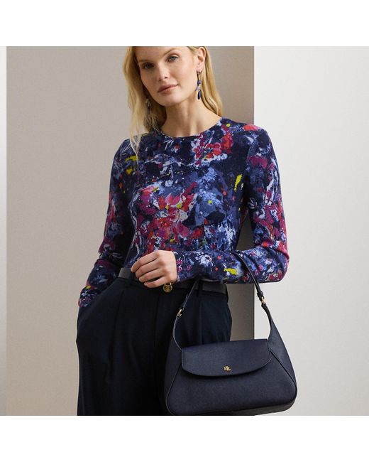 Ralph Lauren Blue Crosshatch Medium Schylar Shoulder Bag