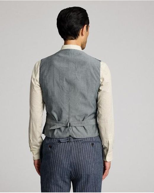 RRL Blue Striped Herringbone Shawl Waistcoat for men