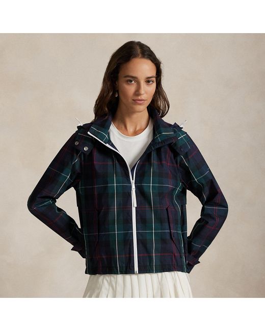 Ralph Lauren Blue Plaid Hooded Rain Jacket