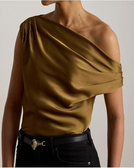 Ralph Lauren Green Satin Charmeuse Off-The-Shoulder Blouse