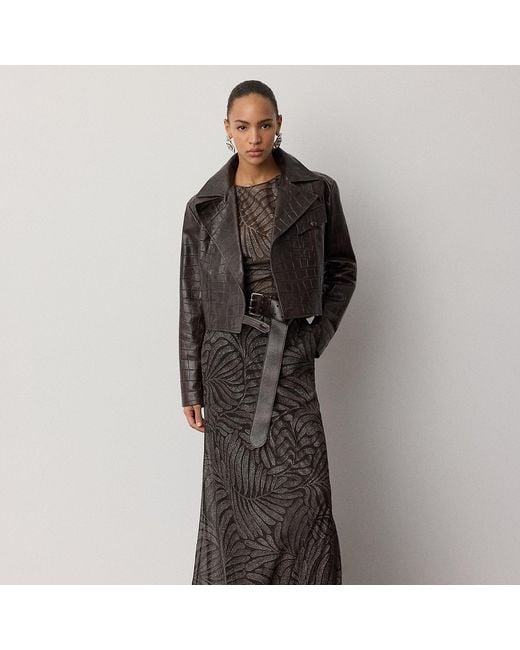 Ralph Lauren Black Shannen Foiled Chiffon Evening Dress
