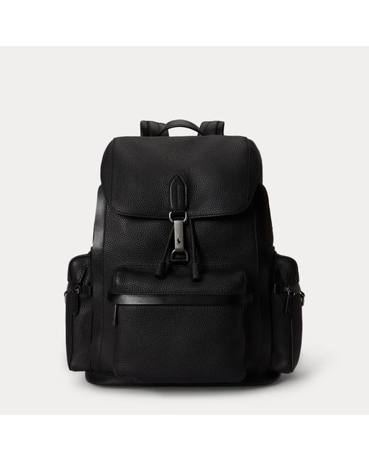 Polo Ralph Lauren Black Polo Id Pebbled Leather Backpack for men