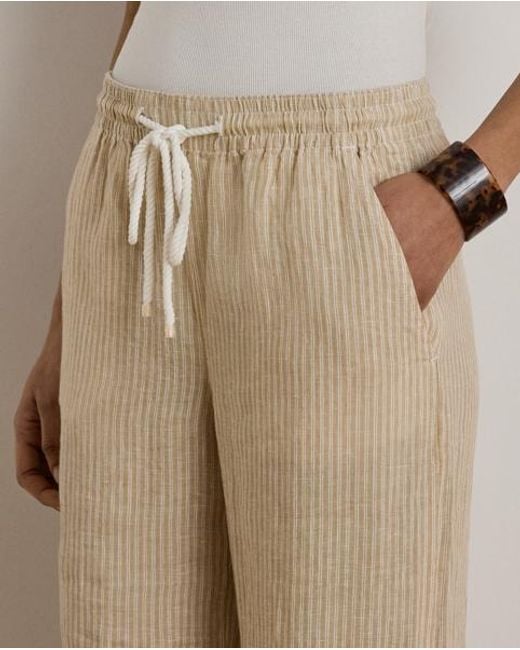 Ralph Lauren Natural Striped Linen Wide-Leg Pant