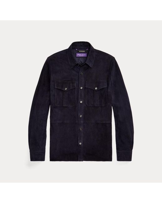Ralph Lauren Purple Label Blue Suede Overshirt for men
