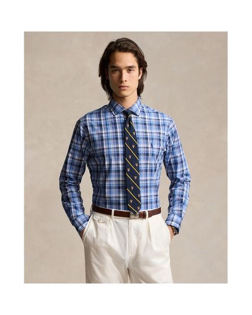 Polo Ralph Lauren Blue Custom Fit Plaid Stretch Poplin Shirt for men