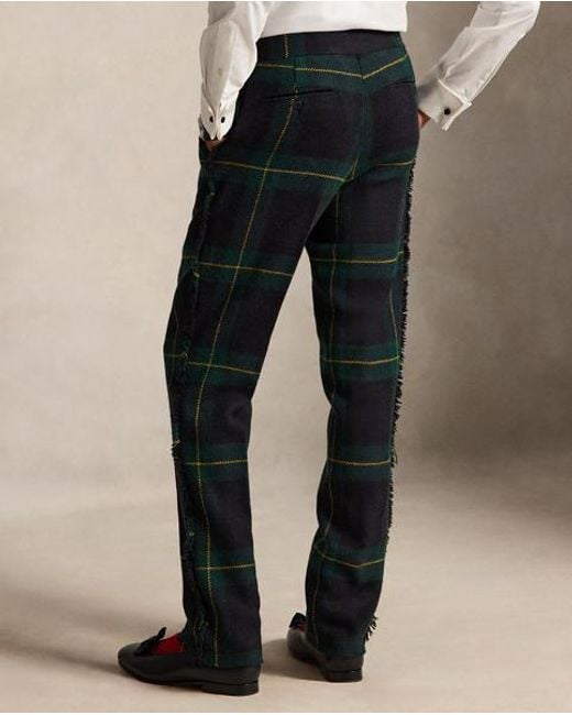 Polo Ralph Lauren Black Leather-Trim Plaid Tweed Suit Trouser for men