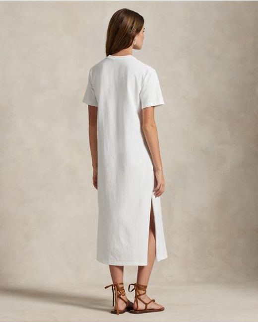 Polo Ralph Lauren Katoenen Jersey T-Shirtjurk in het Natural