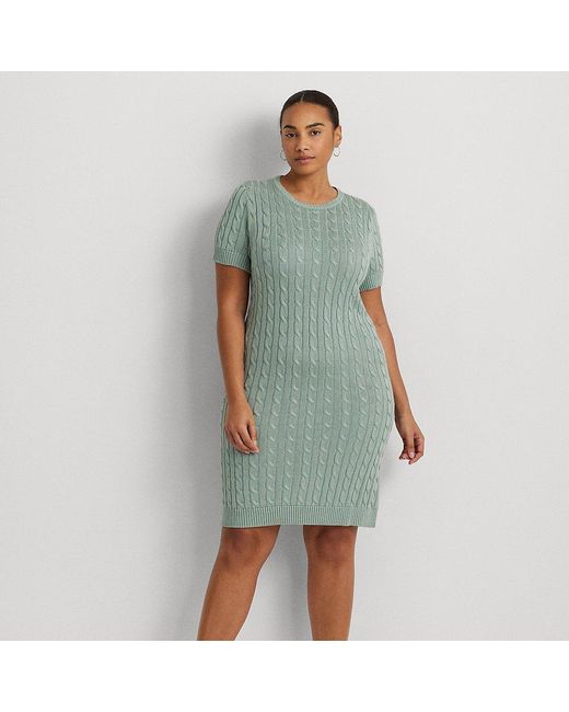 Lauren by Ralph Lauren Green Ralph Lauren Cable-knit Short-sleeve Sweater Dress