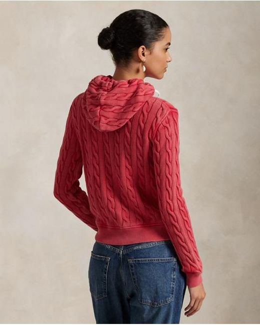 Polo Ralph Lauren Red Baumwoll-Kapuzenjacke Mit Zopfmuster