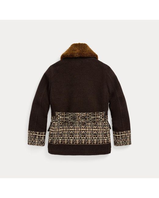 RRL Brown Shearling-collar Jacquard Ranch Coat for men