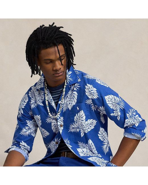 Ralph Lauren Blue Classic Fit Monstera-Print Oxford Shirt for men