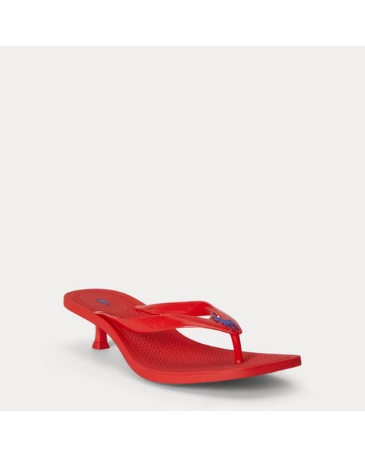 Polo Ralph Lauren Red Polo Play Kitten Heel Thong Sandal