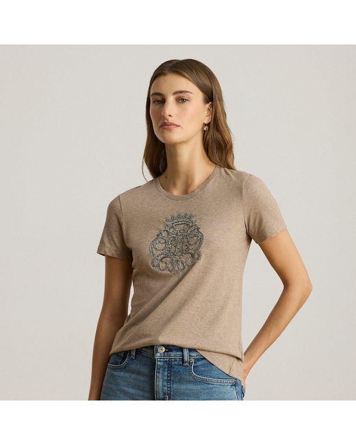 Maglietta in jersey di cotone con stemma di Ralph Lauren in Natural
