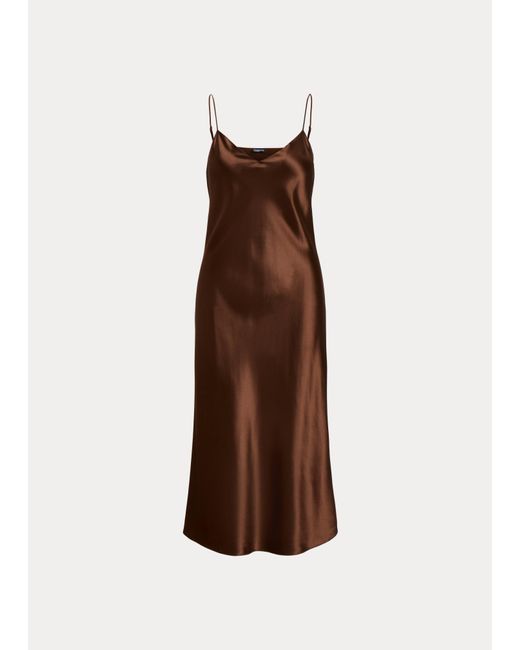 Polo Ralph Lauren Brown Silk Midi Slip Dress