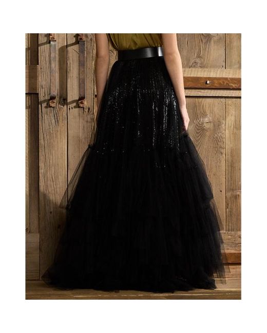 Maxigonna Daphne in tulle decorato di Ralph Lauren Collection in Black