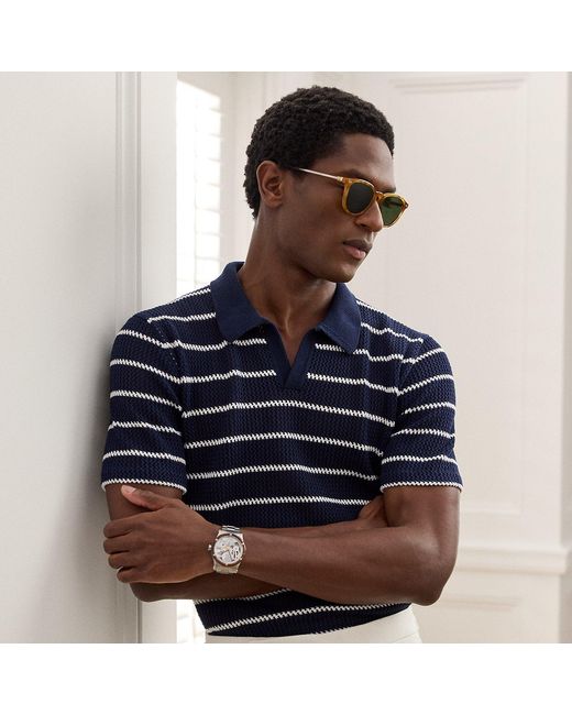 Ralph Lauren Blue Striped Cotton Polo-Collar Jumper for men