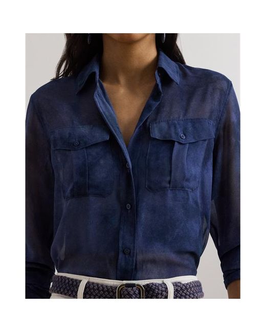 Camicia in chiffon stampato Classic-Fit di Ralph Lauren in Blue