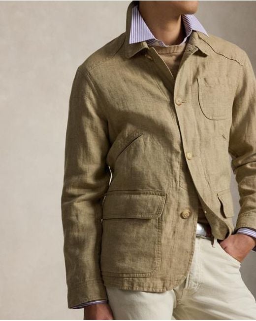 Polo Ralph Lauren Brown Linen Herringbone Utility Jacket for men