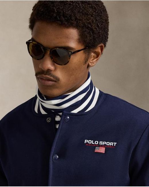 Ralph Lauren Blue Polo Sport Fleece Baseball Jacket for men
