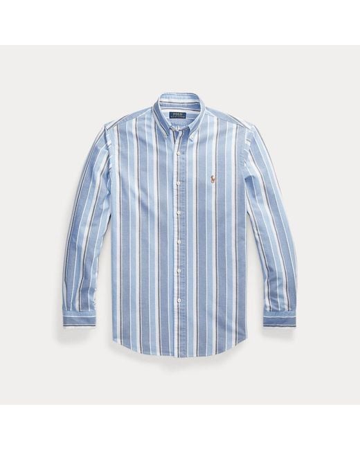 Polo Ralph Lauren Blue Custom Fit Striped Oxford Shirt for men